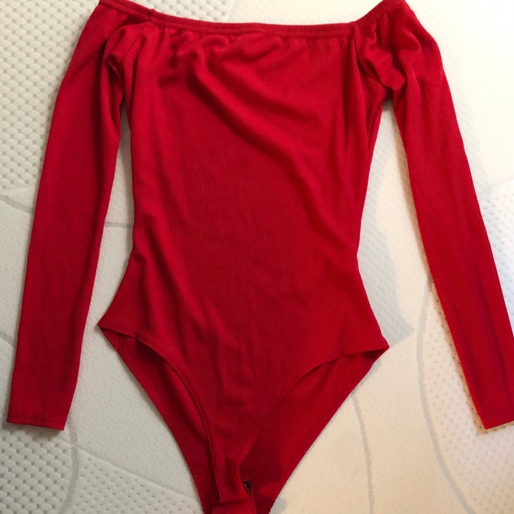 Red off the shoulder bodysuit